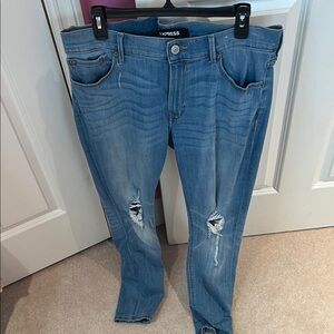 Express Light Blue Distressed Skinny Jeans